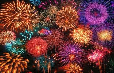Poster - Colorful fireworks exploding in the night sky during a festive celebration