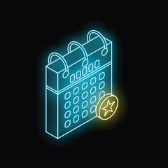 Poster - Neon calendar icon glowing on dark background representing important date or deadline
