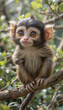 © YoungMok - Adorable Baby Monkey Perched on a Tree Branch in a Sunlit Forest