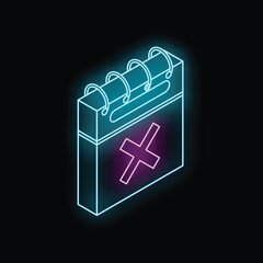 Poster - Neon calendar showing a canceled event with a bright pink cross glowing in the dark