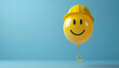© Oleksiy - Celebration party balloon wearing a yellow construction hard hat. labor day background