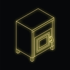 Poster - Neon nightstand with glowing yellow light on black background