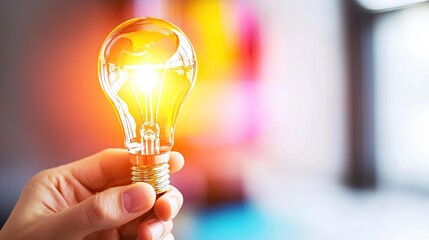 Wall Mural - a glowing light bulb symbolizing innovation and creativity in a vibrant setting.
