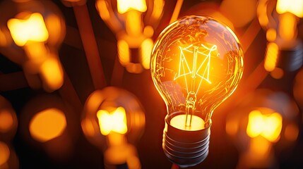 Wall Mural - illuminating light bulb glowing warmly in a creative lighting setup.