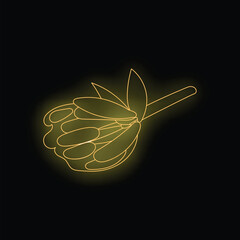 Wall Mural - Yellow neon flower glowing on black background