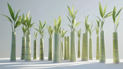 Wall Mural - a group of bamboo stalks of various sizes and shapes in a minimalist setting, with a soft, neutral b