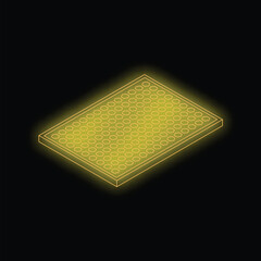 Poster - Neon yellow honeycomb pattern glowing on black background, isometric view
