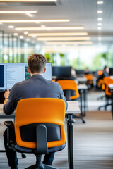 Poster - A person is seated at a desk, concentrating on their computer screen in a contemporary office environment