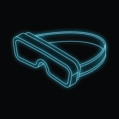 Poster - Neon vr headset glowing blue on black background, concept for virtual reality, gaming and technology