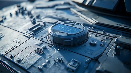 Poster - A close-up of a futuristic control panel with digital displays and intricate details.