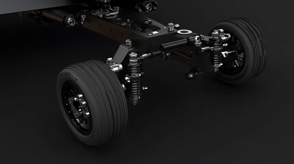 Poster - A close-up of a vehicle's suspension system and wheel assembly.
