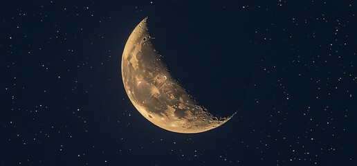 Wall Mural - A crescent moon shines brightly in the night sky, surrounded by twinkling stars.