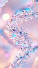 Poster - A detailed representation of a crystalline DNA helix twisting elegantly with shimmering reflections in a gentle light