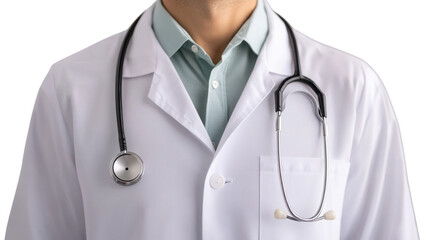 Doctor with stethoscope on white background. PNG transparent.