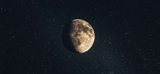 Wall Mural - A large, bright moon hangs in the night sky, surrounded by countless stars.