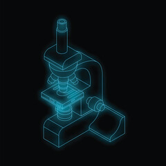 Poster - Neon blue outline of a microscope glowing against a dark background