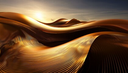 Wall Mural - a flowing abstract design featuring smooth golden waves evoking elegance and luxury