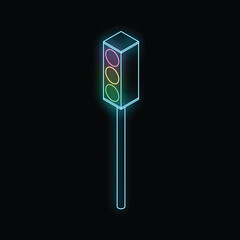 Poster - Neon traffic light glowing on black background, concept for safety, attention, traffic regulation