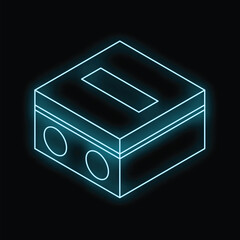 Poster - Glowing neon line electrical outlet on the wall icon isolated on black background. Power symbol. Vector illustration