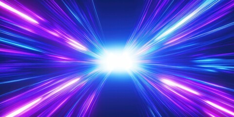 Aufkleber - Blue, purple neon rays create futuristic abstract background. Shining lines radiate outwards, creating speed, energy, motion effect. Glowing, dynamic background, for tech, sci-fi, modern design.