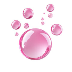Aufkleber - Pink liquid drops float on isolated transparent background. Round transparent spheres. Oil drops, bubble shape. Abstract, nature, design, beauty, science, chemical, liquid. Macrophotography. Cut out.