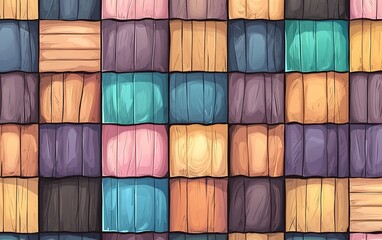 Poster - Colorful wooden blocks arranged in a pattern with various shades creating a vibrant visual effect
