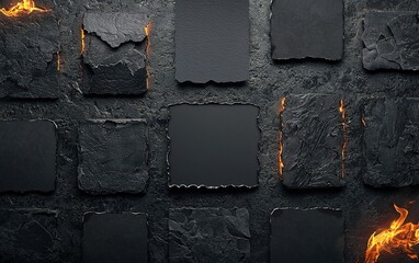 Poster - Textured black stones arranged artistically with glowing edges in a creative and modern design