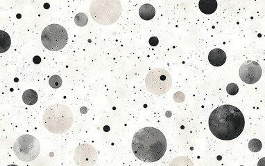 Poster - Abstract design featuring scattered gray and black circles on a light background, ideal for modern decor and textiles