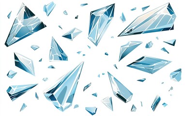 Poster - shattered glass pieces scattered against a white background showcasing various shapes and sizes of c