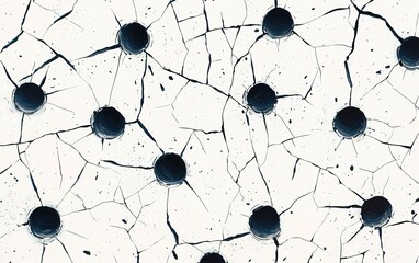 Poster - Abstract white surface with black dots and cracked pattern creating a unique visual texture in a modern art design