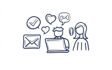 Poster - A person at a laptop engaging in online communication with another individual and sharing friendly emotions in a digital space