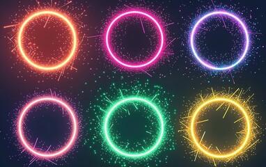 Poster - colorful glowing circles with sparkles against a dark background creating a vibrant and dynamic visu