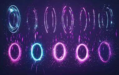 Poster - Bright and colorful circular light effects with sparkling trails on a dark background for digital design projects