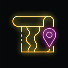 Poster - Neon sign of a map with a location pin in purple showing the destination