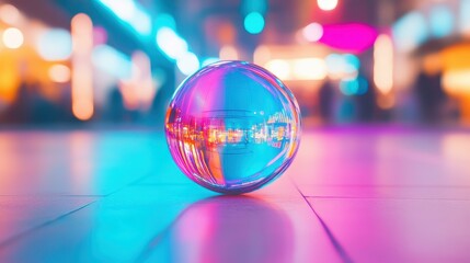 Wall Mural - a stunning glass ball reflects the warm hues of sunrise, creating a serene and vibrant atmosphere on