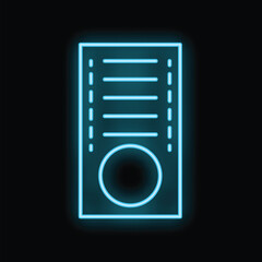 Poster - Blue neon computer case icon is glowing against a black background