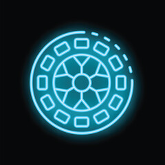 Poster - Blue neon casino roulette wheel spinning on black background