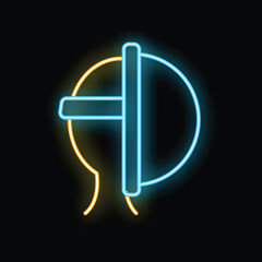 Poster - Glowing neon line virtual reality headset icon isolated on black background. Helmet symbol reality. Cyber glasses. Vector illustration