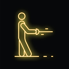 Poster - Yellow neon icon of a fencer lunging forward to attack with his foil during a competition