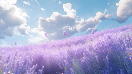 Wall Mural - A field of lavender swaying gently in the breeze under a blue sky.
