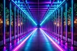 © Adisorn - A Stunning Pathway of Purple and Blue Neon Lights Illuminating a Dark Background for Captivating Visuals and Creative Concepts in Art and Design