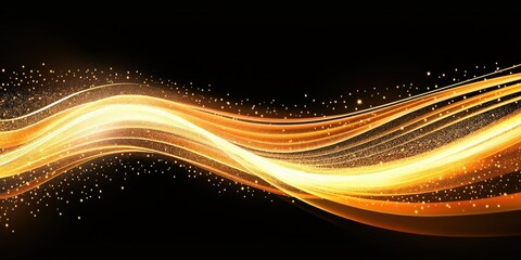 Aufkleber - Abstract gold wave with sparkling particles. Golden glitter swirl line, shiny curve, neon glow, luxury effect, motion background, illustration, bright abstract background, glowing shape, dynamic