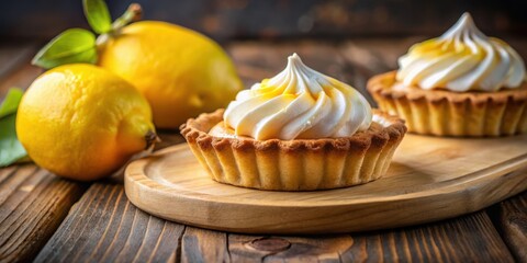 Poster - Two Lemon Tarts with Whipped Cream on a Wooden Board