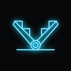 Poster - Bright blue neon icon of a seesaw on a playground, glowing on a black background