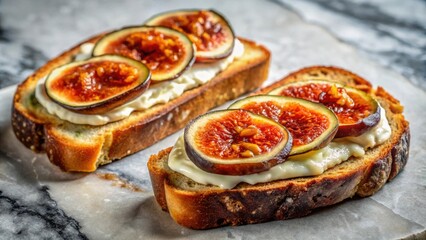 Poster - Two slices of toasted bread topped with creamy cheese and fresh figs.