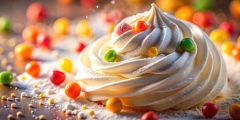 Poster - A Delicate Swirl of Whipped Cream Adorned with Colorful Candies and a Light Dusting of Powdered Sugar