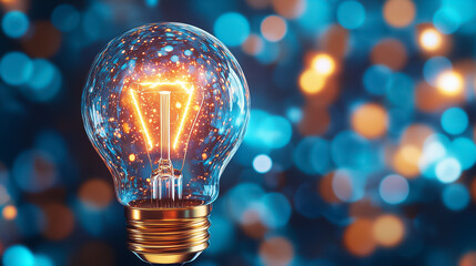 Poster - A vibrant light bulb shines brightly, casting a warm glow amidst a dark, twinkling background, evoking inspiration
