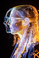 Poster - A woman displays digital effects, signifying the intersection of technology and personal identity in a striking image