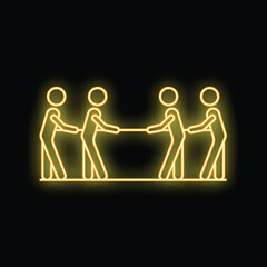 Neon sign representing two teams competing in a tug of war game, a visual metaphor for competition