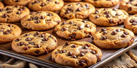 Aufkleber - A Close-up of a Plate Full of Chocolate Chip Cookies, Their Golden-Brown Surfaces Studded with Melted Chocolate Chips, Ready to Satisfy a Sweet Craving